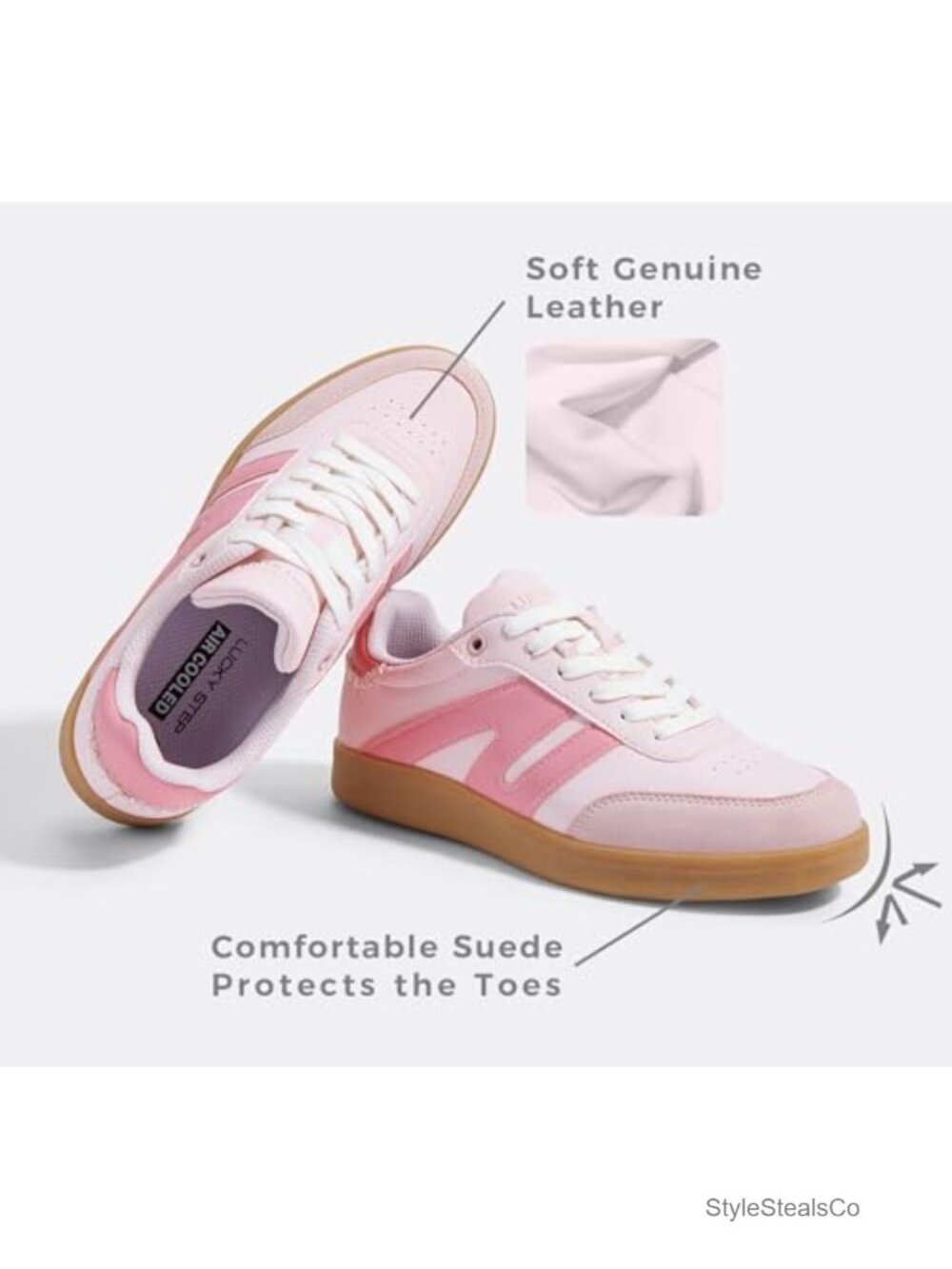 Genuine Leather Retro Fashion Sneakers Anti-Slip Gum Sole Women's Tennis Skate - Picture 2 of 6